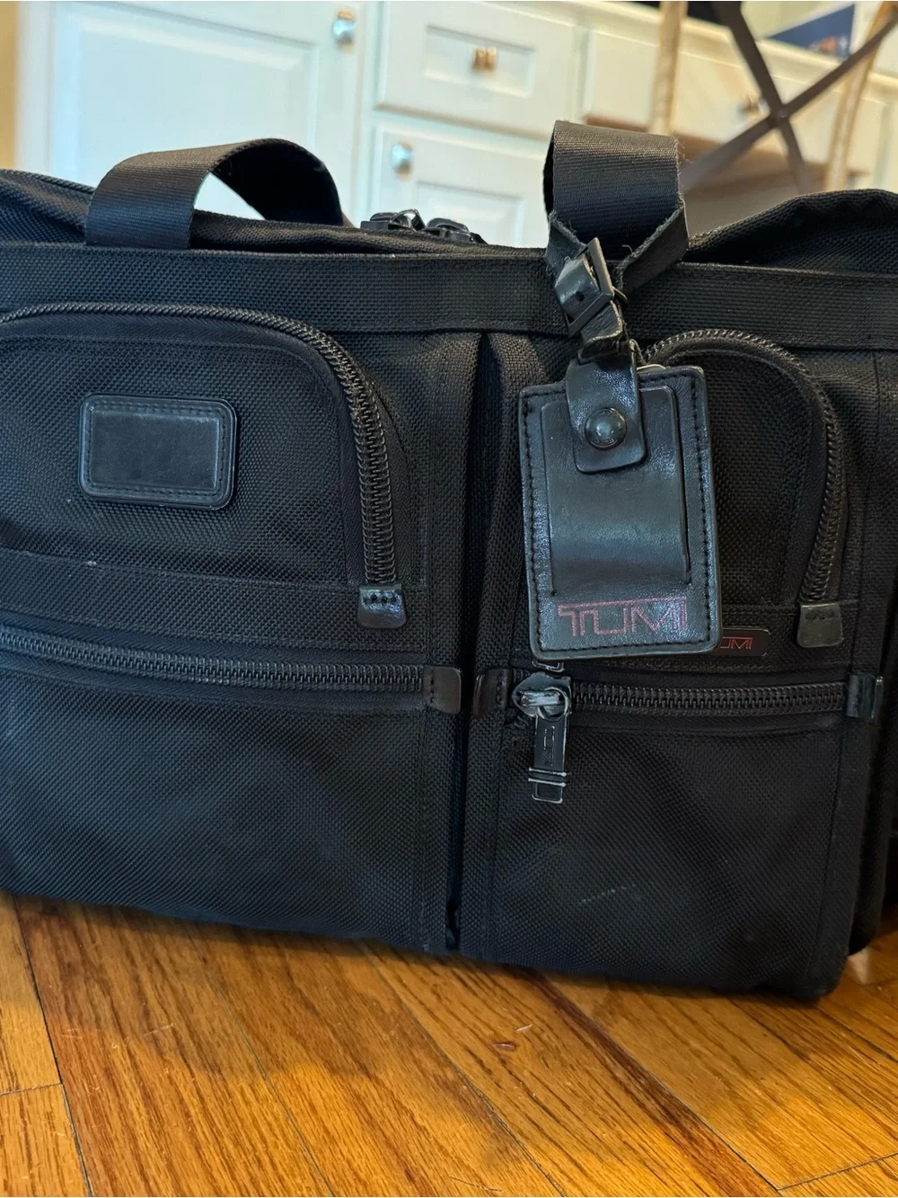 Tumi Black Alpha Nylon Expandable Laptop Briefcase with Front Zip Pockets